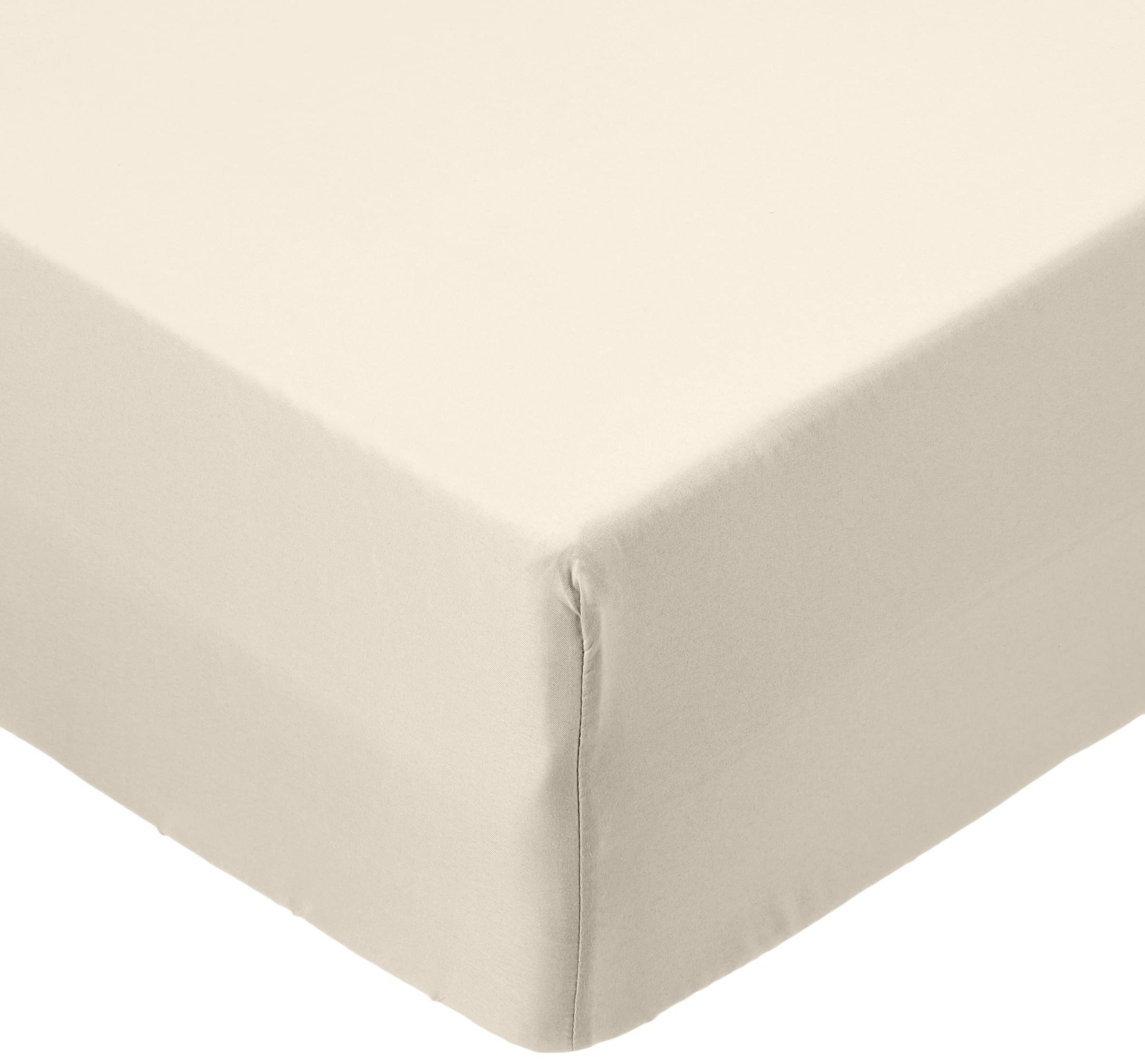 Amazon Basics Bedding Soft Microfibre Single Fitted Sheet with 12 inch (30 cm) Deep Pocket, 90 x 190 cm, Beige — image 1
