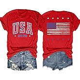 USA Shirts Women American Flag Shirt: 4th of July Outfits America 1776 Stars Stripes Print Tee Tops