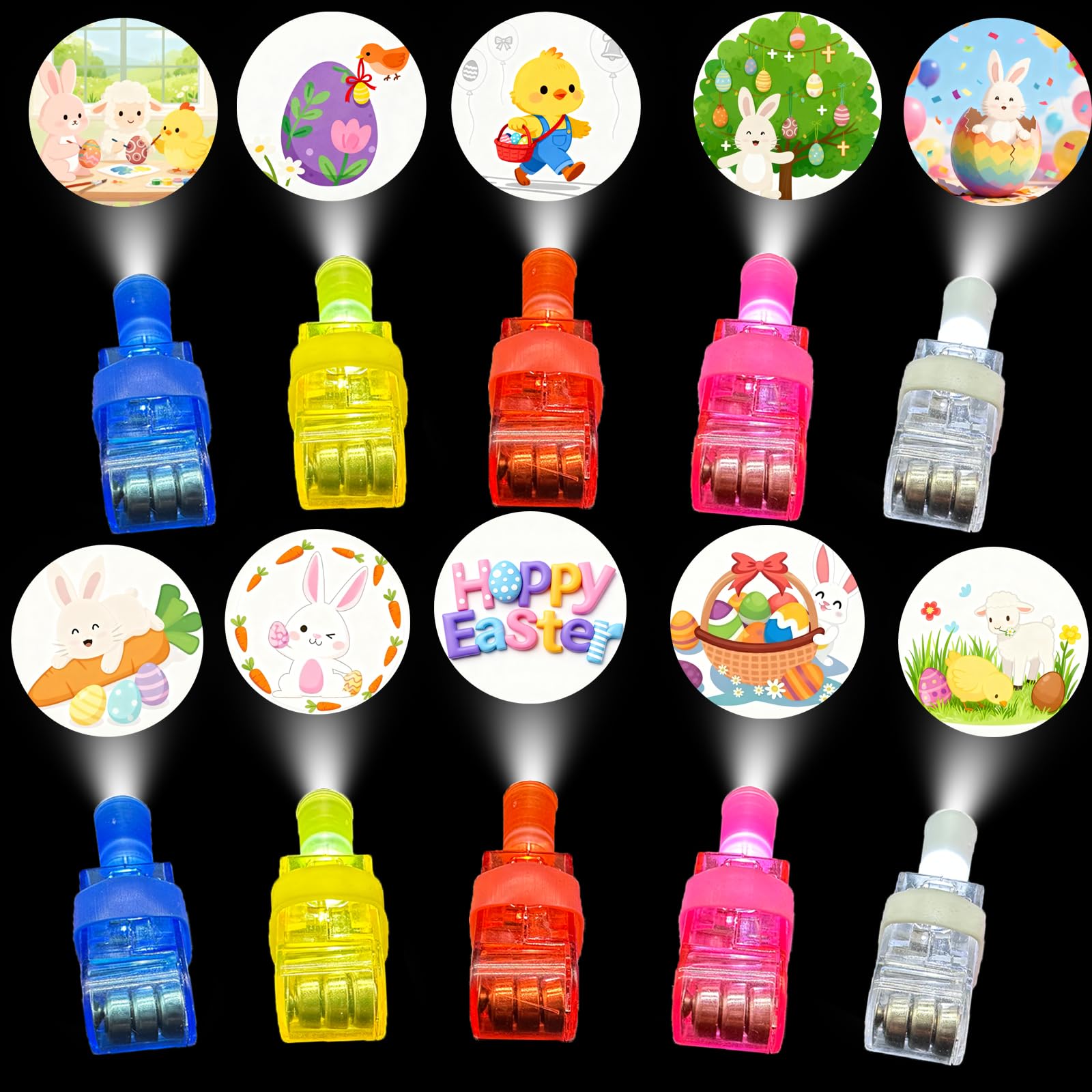 KCNVLCK 40PCS Cute Easter Bunny Finger Lights - Spring Party Favours for Egg Hunts & School Fetes - Glow in The Dark Rave Accessories for Easter Party Basket Stuffers, Night Events & Festivals