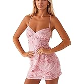 calbatic Women Sequin Sparkly Rhinestone Mini Dress Sleeveless Backless Deep V Neck Glitter Short Cami Dress Party Clubwear