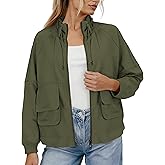 Fiona Jolin Womens Fall Casual Jackets Cotton Classic Zipper Fashion Coat Adjustable Stand Collar Streetwear with Pockets