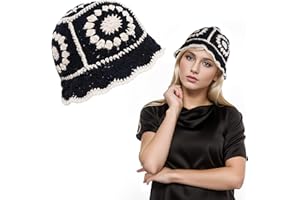 ISHUA Crochet Bucket Hat Women, Knitted Bucket Hat Floral Knitted for Black Women Fashion Outdoor