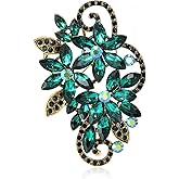YOQUCOL Vintage Red Austrian Crystal Rhinestone Flower Shape Brooch Pin for Women