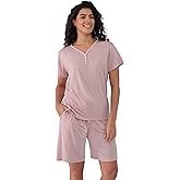 Joyaria Cooling Pajamas Bamboo Viscose PJs Bermuda Shorts Set Women Henley Neck Summer Moisture Wicking Sleepwear