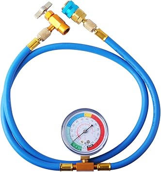 Amazon Com Wadoy R134a Refrigerant Charge Hose Kit R 134a Ac Refrigerant Recharging Hose With Low Pressure Gauge 1 2 Acme Male 1 4 Sae Female Can Tap Valve R134a Quick Couple Automotive