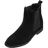 CALTO Men's Invisible Height Increasing Elevator Shoes - Black Suede Leather Slip-on Chelsea Boots - 2.9 Inches Taller - K33090 - Size 9 D(M) US