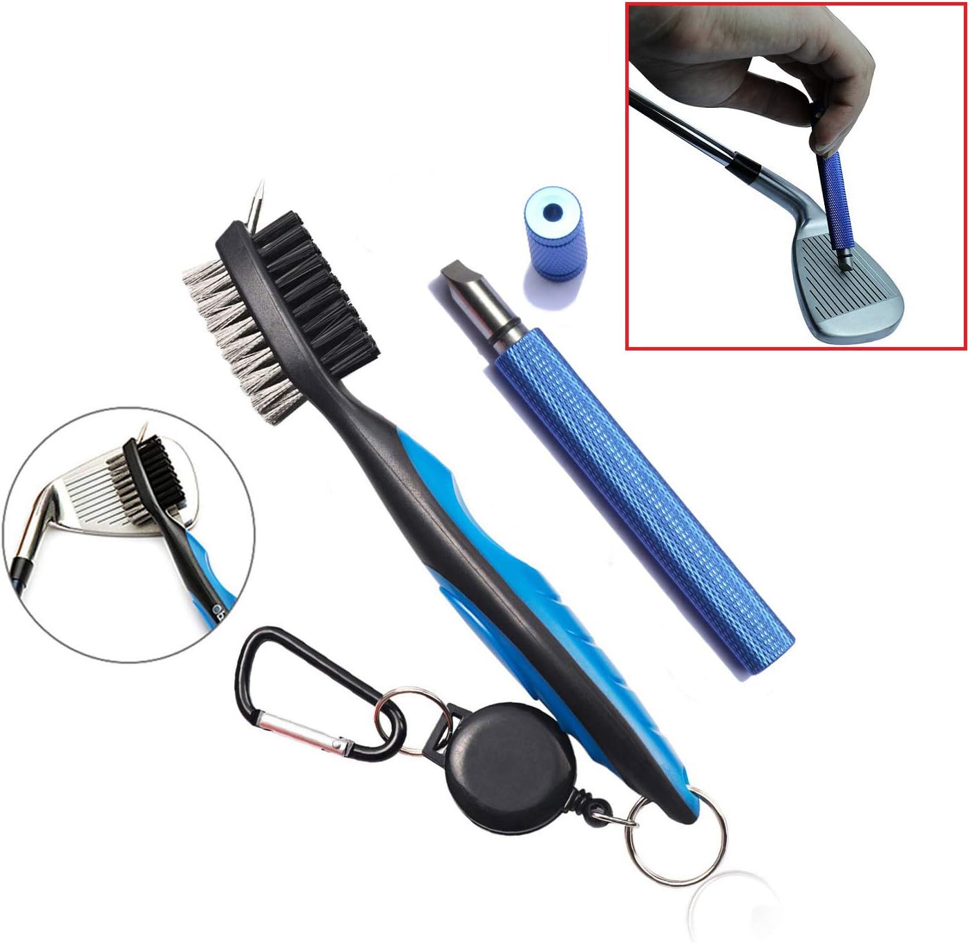 Xintan Tiger Golf Clean Tool -Practical Clean Tool for All Golf Irons (Golf Club Brush and Golf Club Groove Sharpener，Blue)