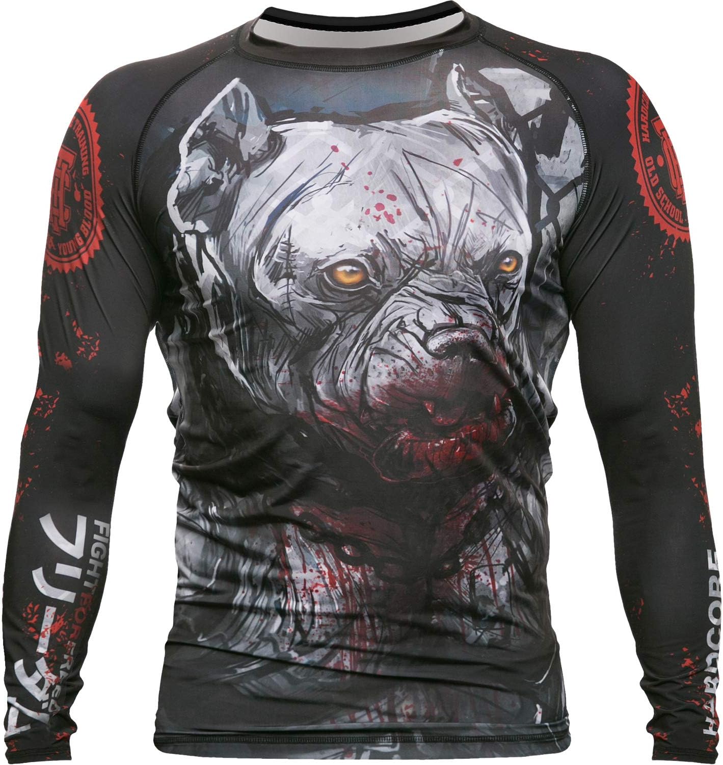 Pitbull City Men's Rash Guard Compression Long Sleeve MMA No-Gi Tight BJJ Grappling Base Layer Fitness