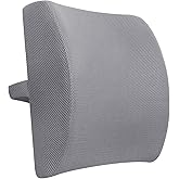 Poshetion Lumbar Support Pillow for Office Chair & Car – Memory Foam Back Cushion with Adjustable Straps & Breathable Mesh Cover（Grey）