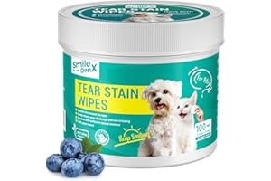 SmileDenX Dog Eye Wipes, Gentle Eye Wipes for Dogs & Cats, Pet Eye Cleaner Wash Removes Discharge, Crust, Debris, and Gunk (100, Blueberry)