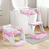 Orzbow Potty Training Seat, Toddler Toilet Seat with Step Stool Ladder, 2-in-1 Toddler Potty Training Toilet Chair for Kids Boys Girls - 5-Level Adjustable Height | Splash Guard | Anti Slip Pad, Pink