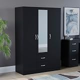Vida Designs Riano 3 Door Mirrored Wardrobe Black 170H x 115.4W x 53D