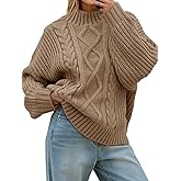 Saodimallsu Womens Oversized Cable Knit Sweaters 2025 Fall Winter Trendy Button Up Turtleneck Chunky Pullover Sweater Tops