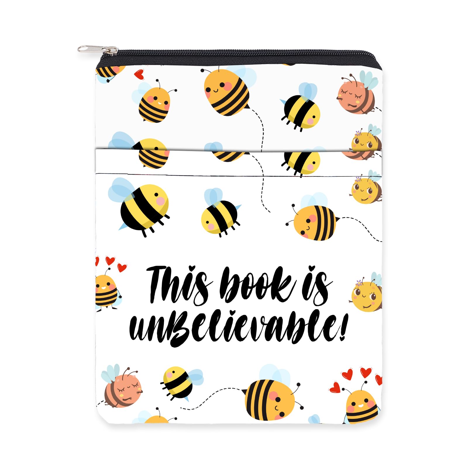 NICENEEDED Book Sleeve with Zipper, Bee Book Covers Book Pouch Washable Fabric Cover, Front Pocket Book Protector Waterproof BookCover Case for Notebooks Hardcover and Paperback