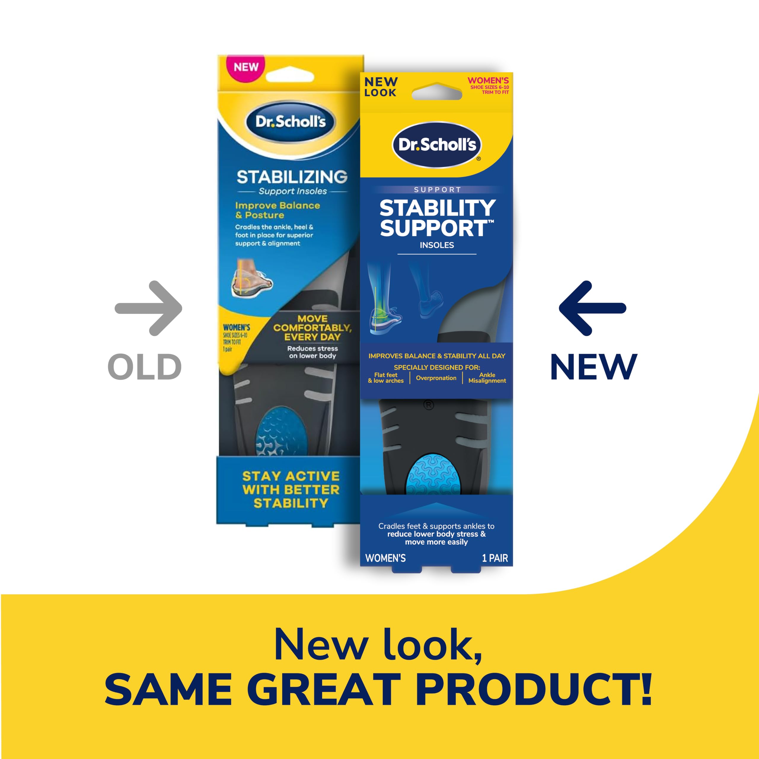 ﻿Dr. Scholl's Stability Support Insoles, Flat Feet & Overpronation Low Arch Support, Improves Balance & Stability, Motion Control, Trim Inserts to Fit Shoes, Women's Size 6-10