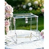 CORALMEE Wedding Card Box, Clear Acrylic Card Box for Wedding, Large Keepsake Holder with Flower Trough &amp; Secure Lock, Party Decorations &amp; Gift Money Collection for Graduation, Baby Shower, Birthday