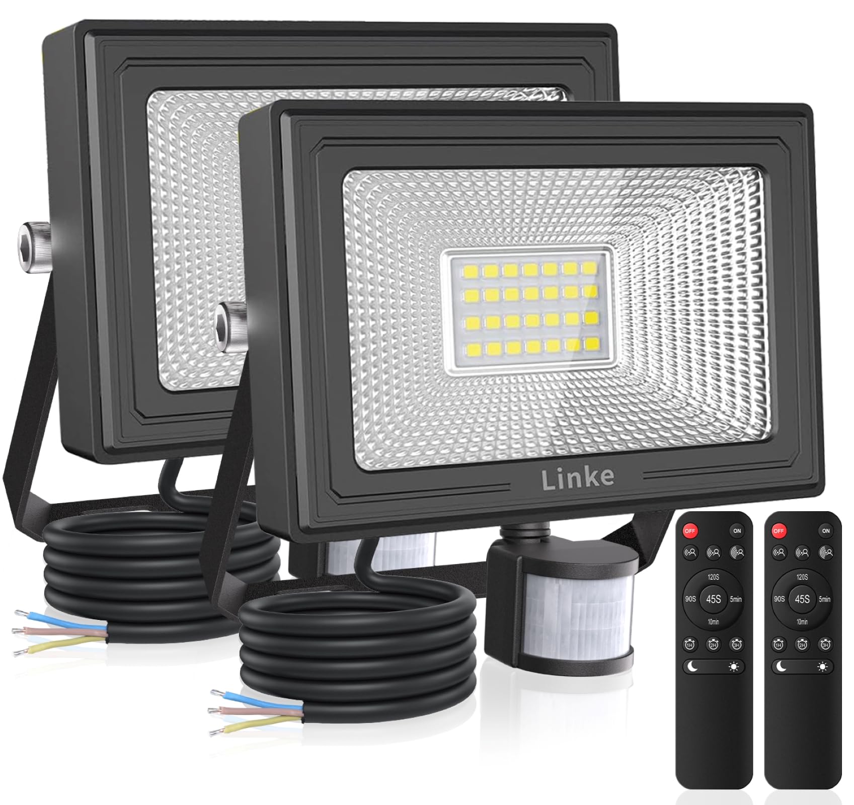 Linke Security Lights Outdoor Motion Sensor 25W 2100LM Energy-Saving PIR Floodlight 6500K Led Wall Light IP66 Waterproof Outside Lights Mains Powered Perfect for Garden Porch Garage 2 Pack