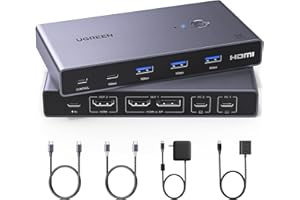 UGREEN USB C KVM Switch 2 Monitors 2 Laptops with 4 Ports 4K 60Hz for 2 Laptops Share Dual Monitors Keyboard Mouse Hard Drive
