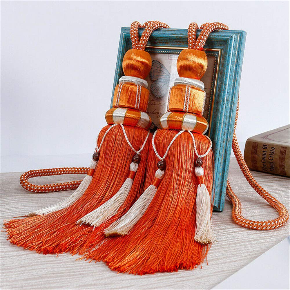 ZHMF 1 Pair Curtain Tiebacks Holdbacks Clip Binding Rope Tie Backs Handmade Tassel Tiebacks Home Window Decorative (Orange)