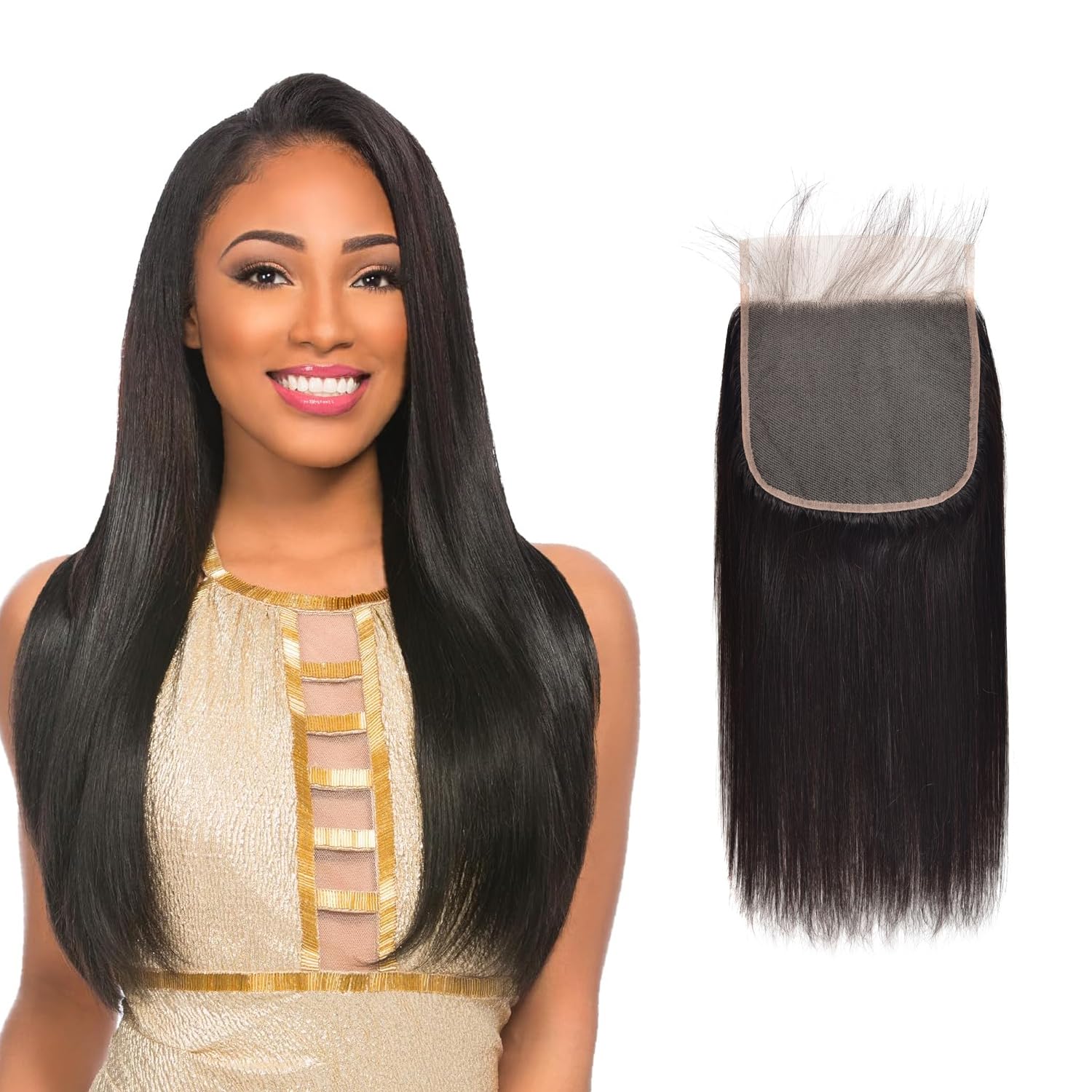 6x6 Transparent Lace Closure Front Brazilian Human Hair With Baby Hair Straight Wave Pre Plucked Lace Closure Free Part Bleached Knot Brazilian Virgin Hair Natural Color 8 inch — image 1