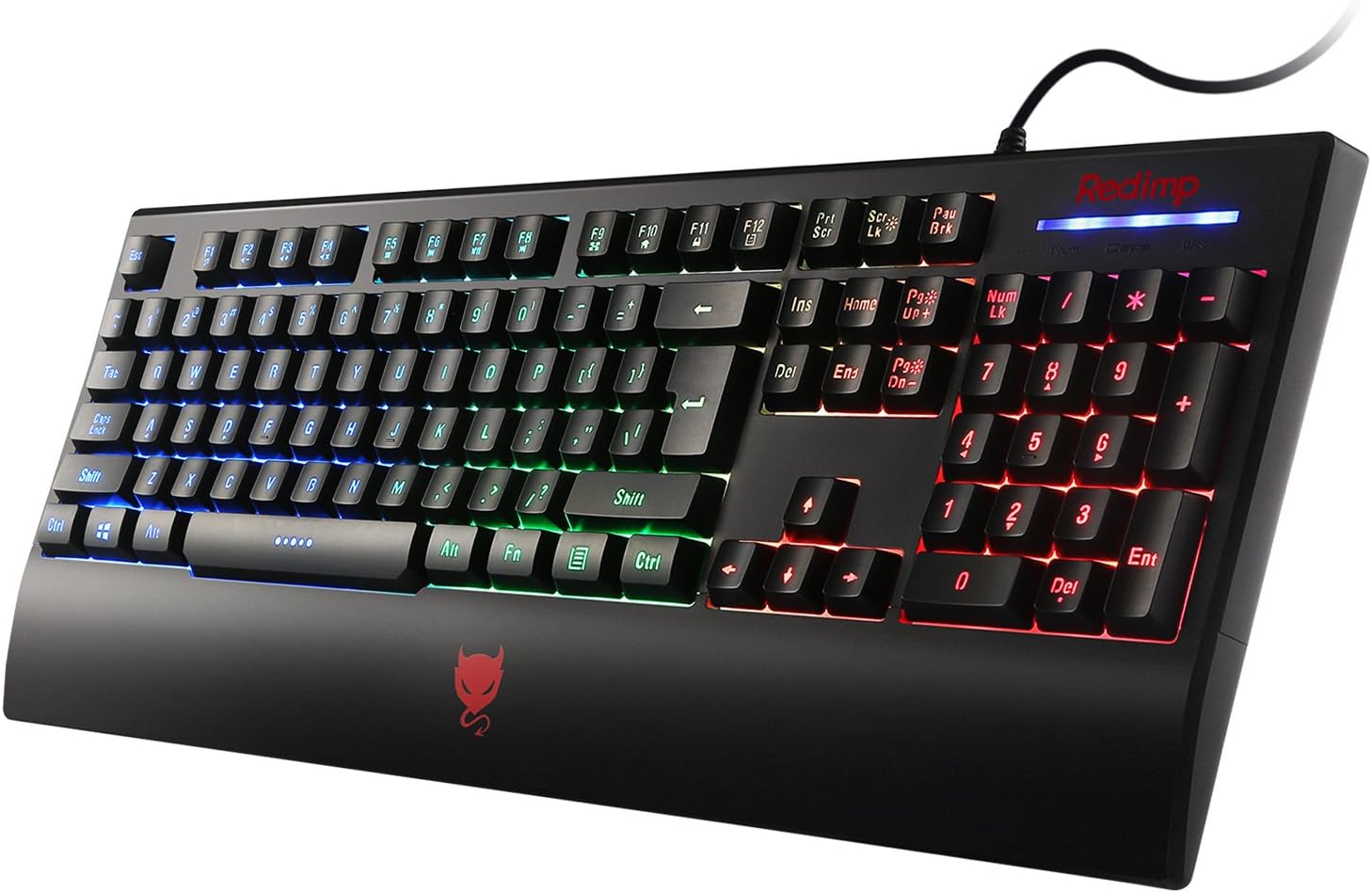 Redimp LED Backlit Gaming Keyboard for Mac, Waterproof Ergonomic USB Wired Computer PC Gaming Keyboard with Wrist Rest