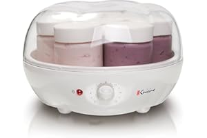 Euro Cuisine YM100 Automatic Yogurt Maker with 7-6oz Glass Jars & 15 Hour Timer, Electric Yogurt Maker with Auto Shut Off, Pr