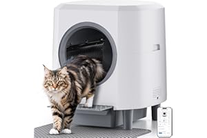 Automatic Cat Litter Box Ellenpent Self-Cleaning Litter Box with APP Control and Safety Sensor, 90L Large Capacity for Multip