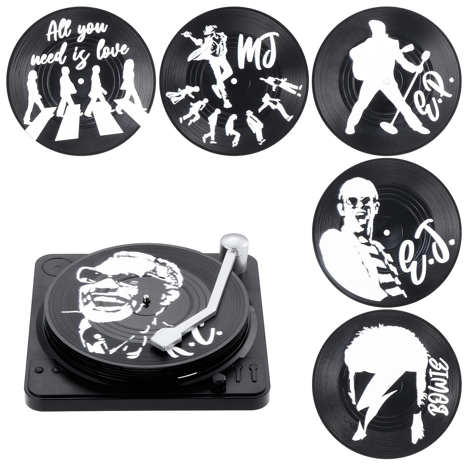 Kinsinder 6pcs Retro Vinyl Record Coasters, Non-Slip Insulated Coffee Drink Cup Mat with Holder, for Coffee Tea Beer Mug Wine Glass Home and Bar