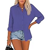Diosun Womens Button Down Shirts Long Sleeve Cotton Stylish Gauze Tops Casual Loose Fit Blouses with Pocket