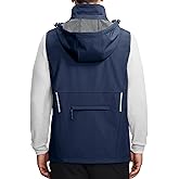 Mens Vests Outerwear Removable Hood Windproof Golf Vests for Men Softshell Sleeveless Jacket with 6 Pockets