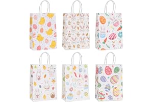 Infanote 24 Pcs Easter Gift Bags Bulk with Handles Paper Treat Goodie Bags for Candy Cookies Bunny Egg Hunt Gift Wrapping Supplies Party Favors Easter Basket for Kids Boys Girls