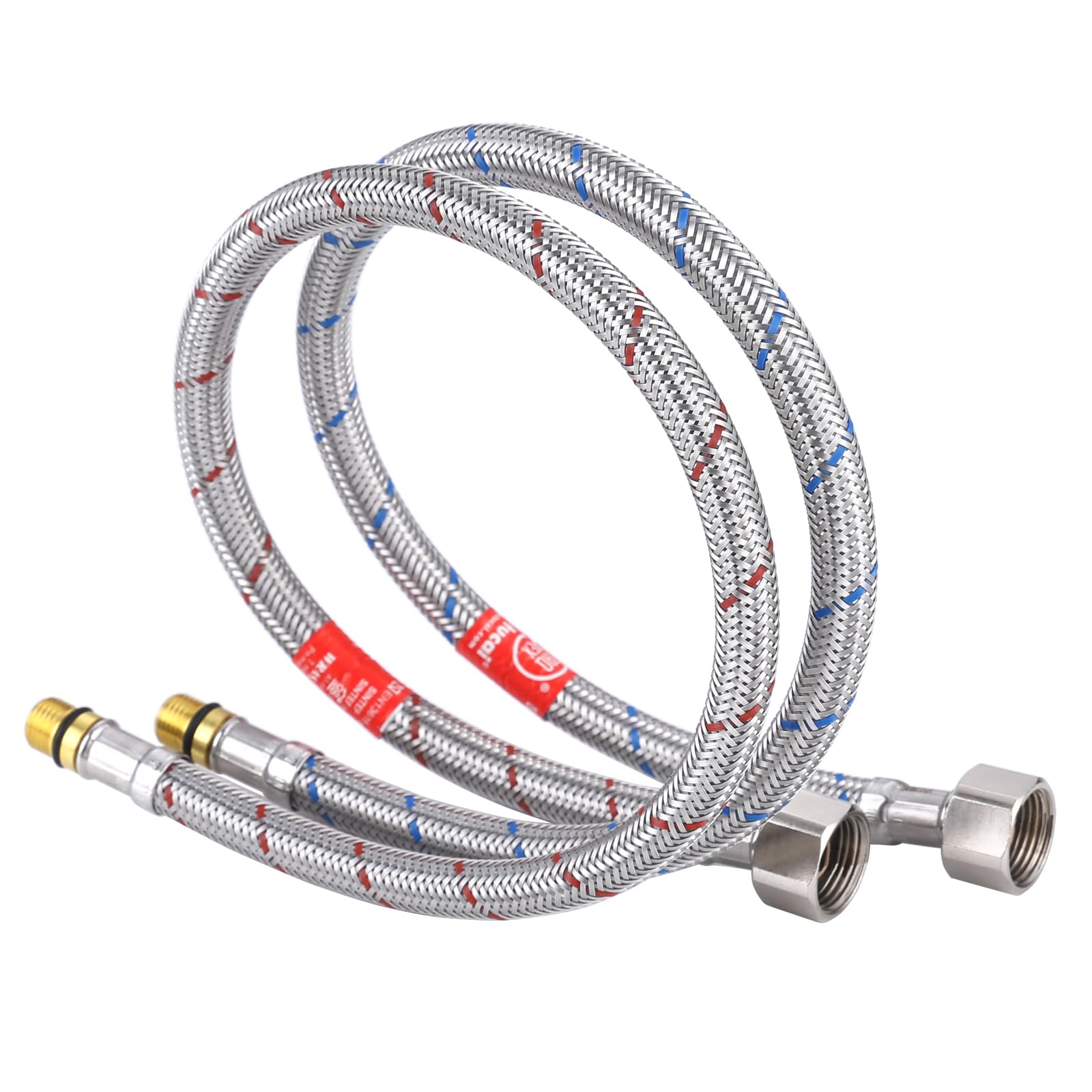 iVIGA Silver Connection Hose G3/8 x M10 x 50cm DN8, PEX Rubber & Stainless Steel, 10 Bar, 28L/min, Hot/Cold Water, 1 Pack