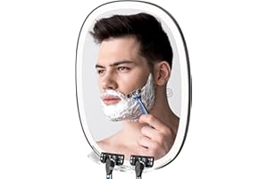 COSMIRROR Shower Mirror Fogless for Shaving with Razor Holders, No-Drilling, 3-Color Dimmable Lights – Larger Anti-Fog Shower Mirror with Light Shatterproof & Waterproof for Men and Women