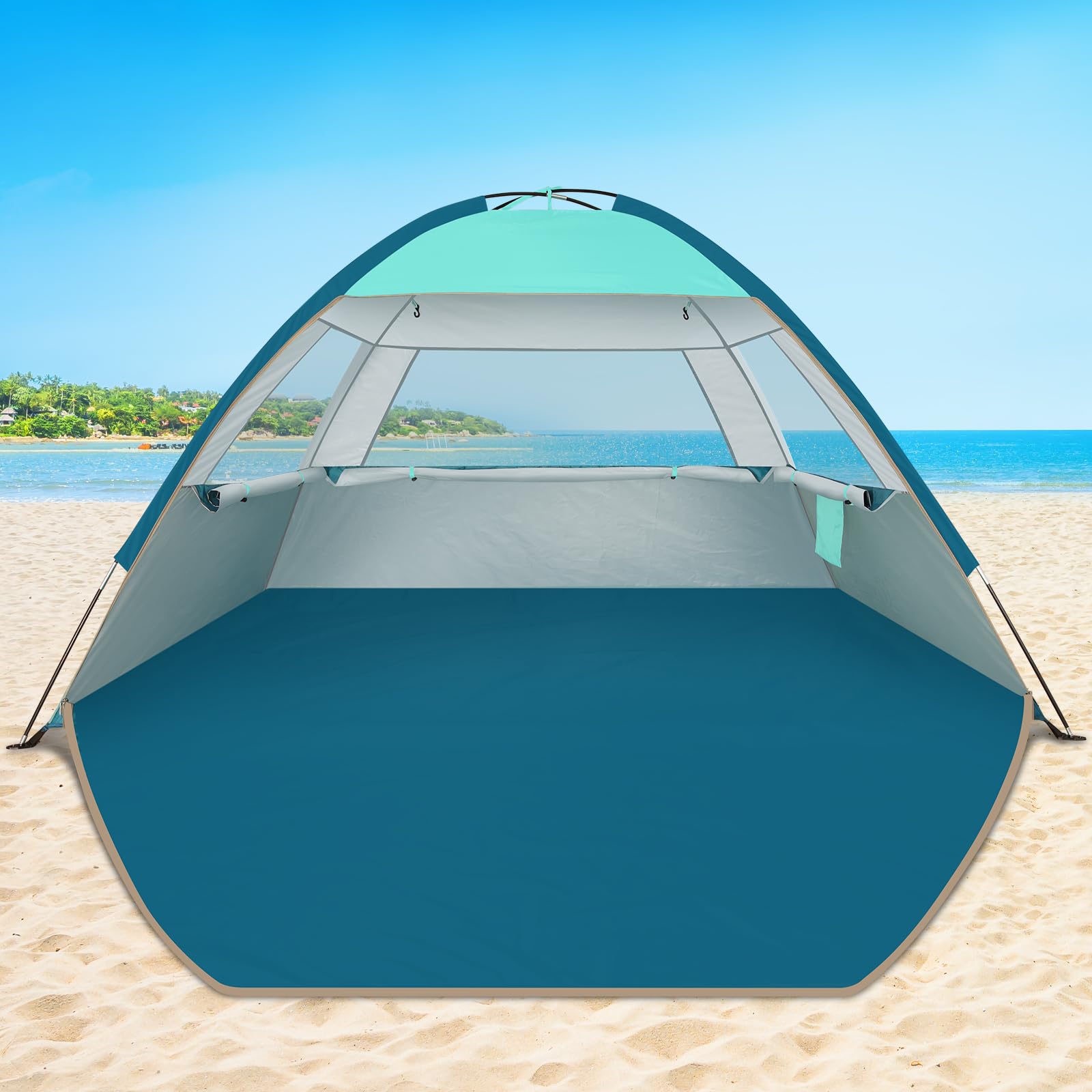 Photo 1 of COMMOUDS Beach Tent Sun Shade for 3/4-5/6-7/8-10 Person, UPF 50+ Beach Sun Shelter Canopy Tent, Lightweight, Easy Set Up and Carry