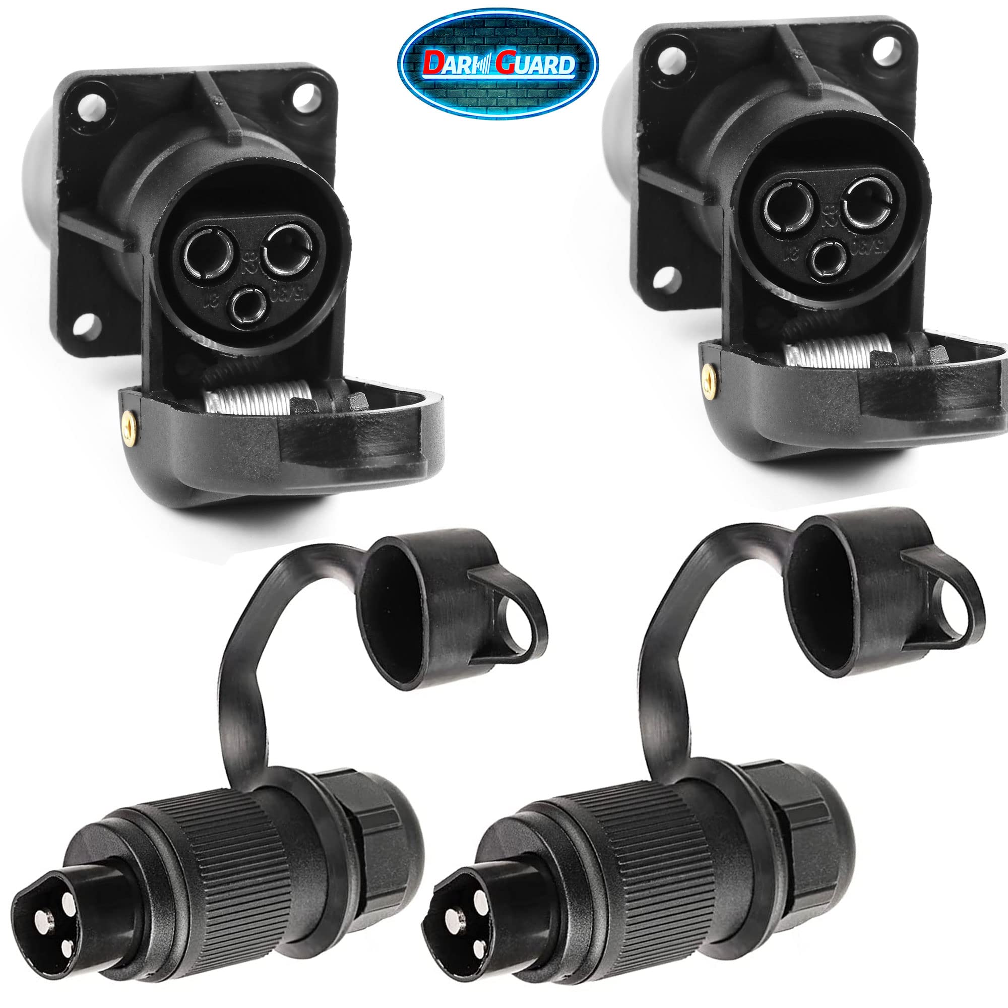 DARKGUARD 2Pieces 3 Pin Tractor Plugs and 2Pieces 3Pin Tractor Sockets 12v 24v,Din 9680,3Flat Terminals,Waterproof 3pin Trailer plug Socket, 3pin Towbar Socket Plug for RV Van (3pin Plug Socket K2S42)