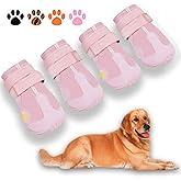 XSY&G Dog Boots,Waterproof Dog Shoes,Dog Booties with Reflective Strips Rugged Anti-Slip Sole and Skid-Proof,Outdoor Dog Shoes for Small Medium Large Dogs 4Pcs Pink-Size 1