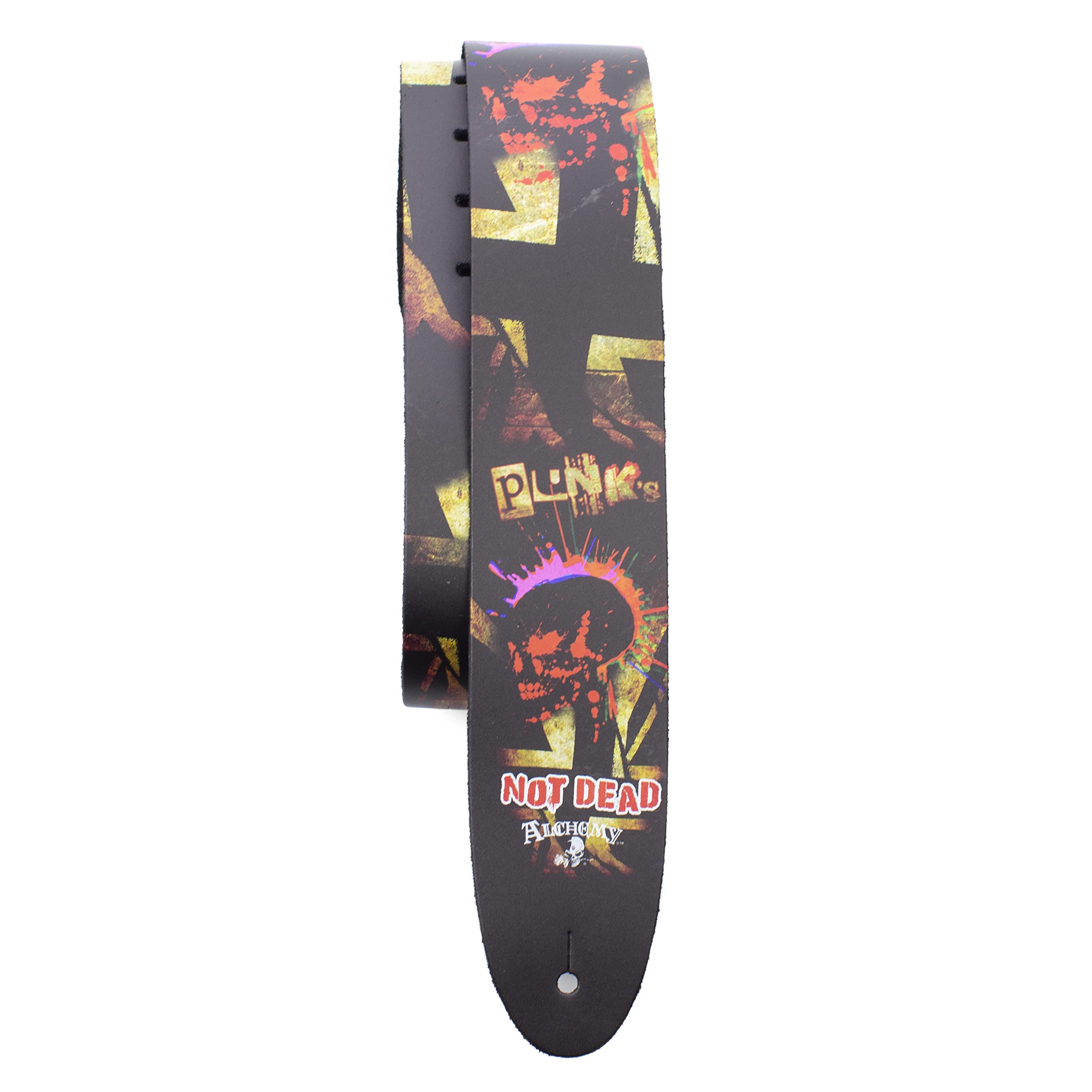 Perri's Leathers Ltd.- Guitar Strap- Direct To Leather- Official Licensing Alchemy- Punks Not Dead- Adjustable - For Acoustic/Bass/Electric Guitars - Made in Canada (DTL25AL-11026)