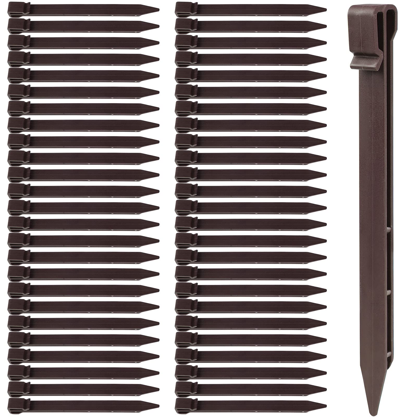 CCCYMM 50 Pcs Plastic Ground Stakes 9.6 Inch Landscape Edging Stakes Tent Pegs Spikes for Campings Outdoor Edging and Terrace Board and Garden Lawn, Sturdy Canopy Stakes for Sand Beach Woods(Brown)