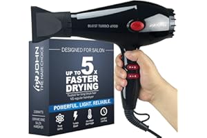 JOHN Super Fast Drying Hair Dryer, Ionic 2200W Professional Salon Blow Dryer, 2 Concentrator Nozzles, Blast Turbo 6900, Black