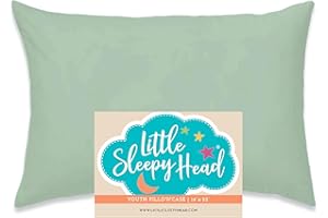 Little Sleepy Head Youth Pillow Case - 100% Made Cotton & Hypoallergenic Pillow Case - Snug Fit Envelope Pillowcase Enclosure - Youth Pillow 16x22 Size - (Sage) Design Travel Pillow Cover