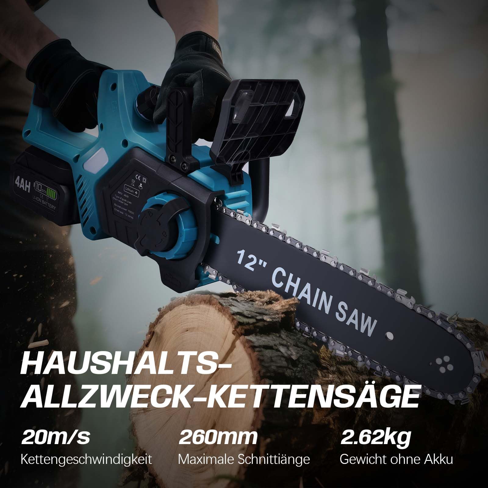 Akku Kettensäge 12 Zoll, Elektro Kettensäge kompatibel mit Makita 18V Akku | 1000W Bürstenloser Motor | Automatische Kettenschmierung | Werkzeuglose Kettenspannung | 30cm Schwertlänge (ohne Akku) 2
