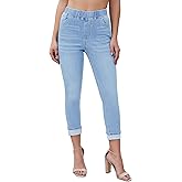 Vetinee Capris Jeans for Women High Waisted Pull On Elastic Waist Skinny Stretchy Denim Capri Pants Rolled Cropped Jeans