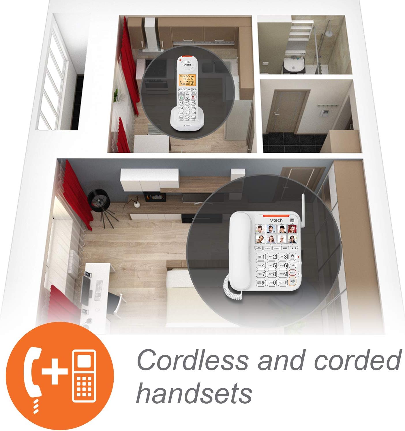 VTech SN5147 Amplified Corded/Cordless Senior Phone System with 90dB Extra-Loud Visual Ringer, Big Buttons & Large Display : Electronics
