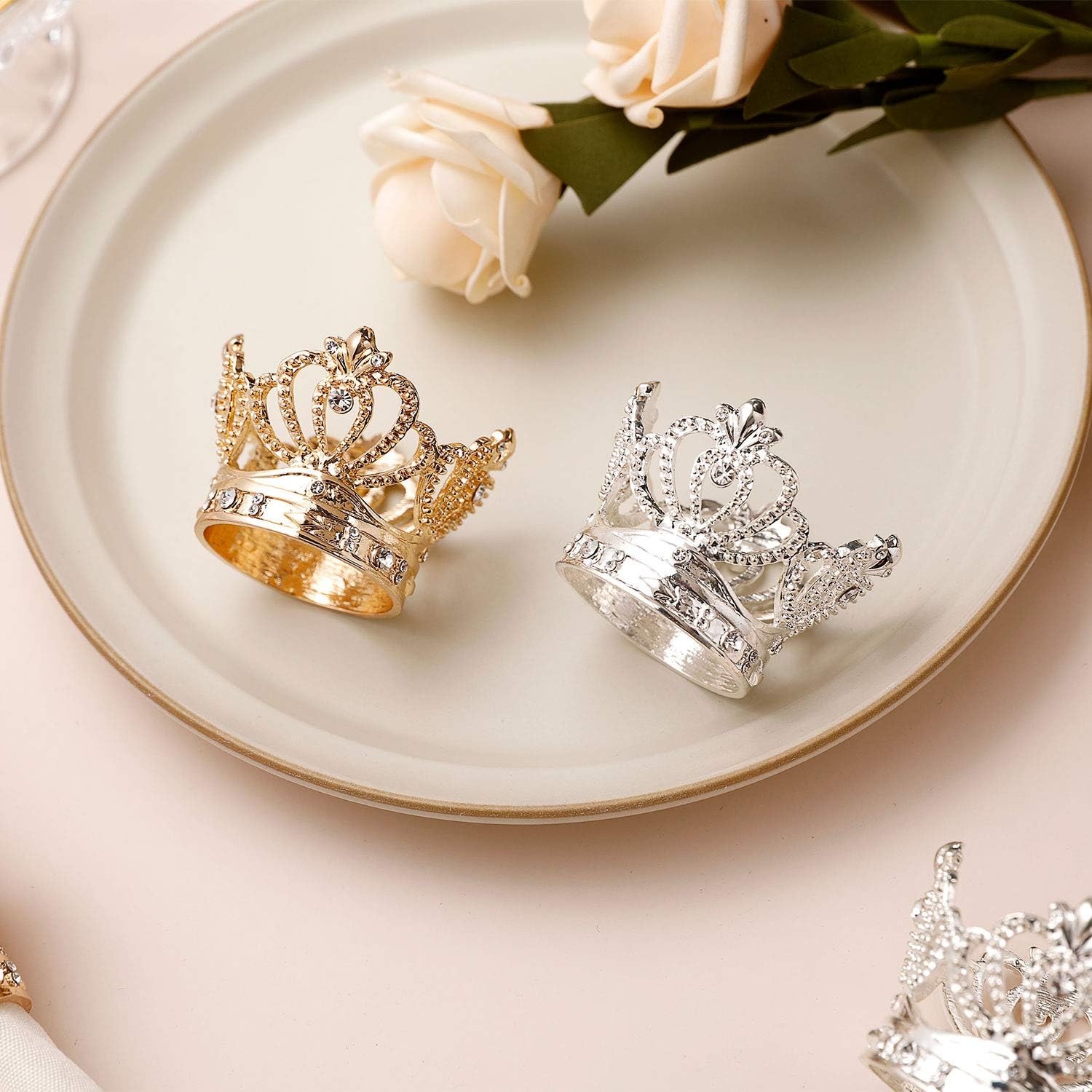 AW BRIDAL Deer Napkin Rings - Set of 4 Gold Napkin Rings Christmas, Holidays, Thanksgiving, Easter: Kitchen & Dining