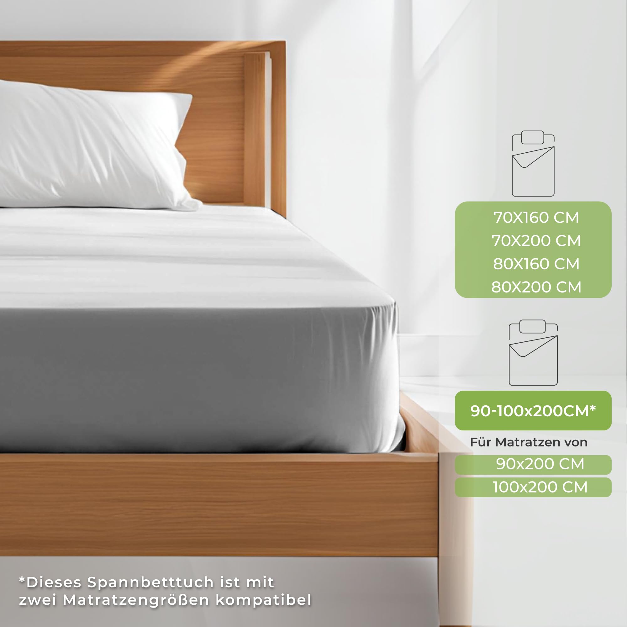 Dreamzie Premium Spannbettlaken 90x200cm bis 100x200cm Anthrazit, Spannbetttuch aus 100% Jersey Biobaumwolle, 150 g/m² - Oeko-TEX 4