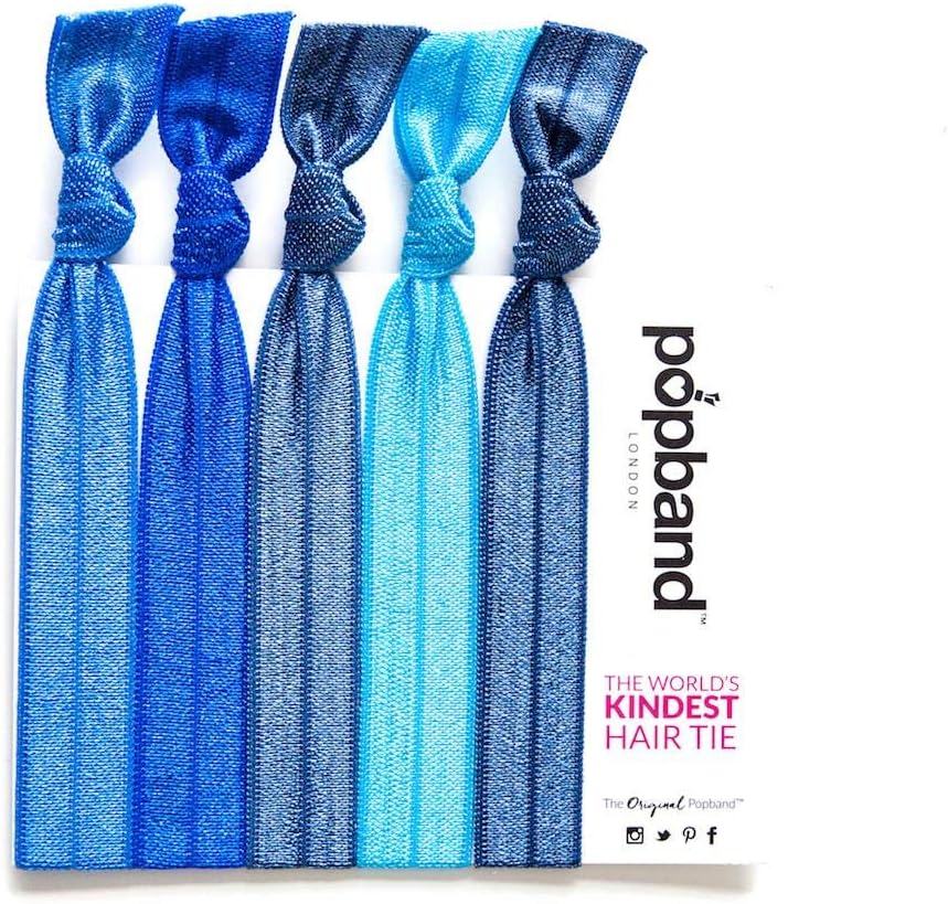 Popbands Hair Bands, Crease Free Hair Ties, Denim Blue (Pack of 5)