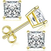 Princess Cut Moissanite Stud Earrings for Women Men, 18K White Gold Plated S925 Sterling Silver D Color VVS1 Clarity 0.3ct-3ct Lab Created Moissanite Earrings Promise Birthday Christmas Gift