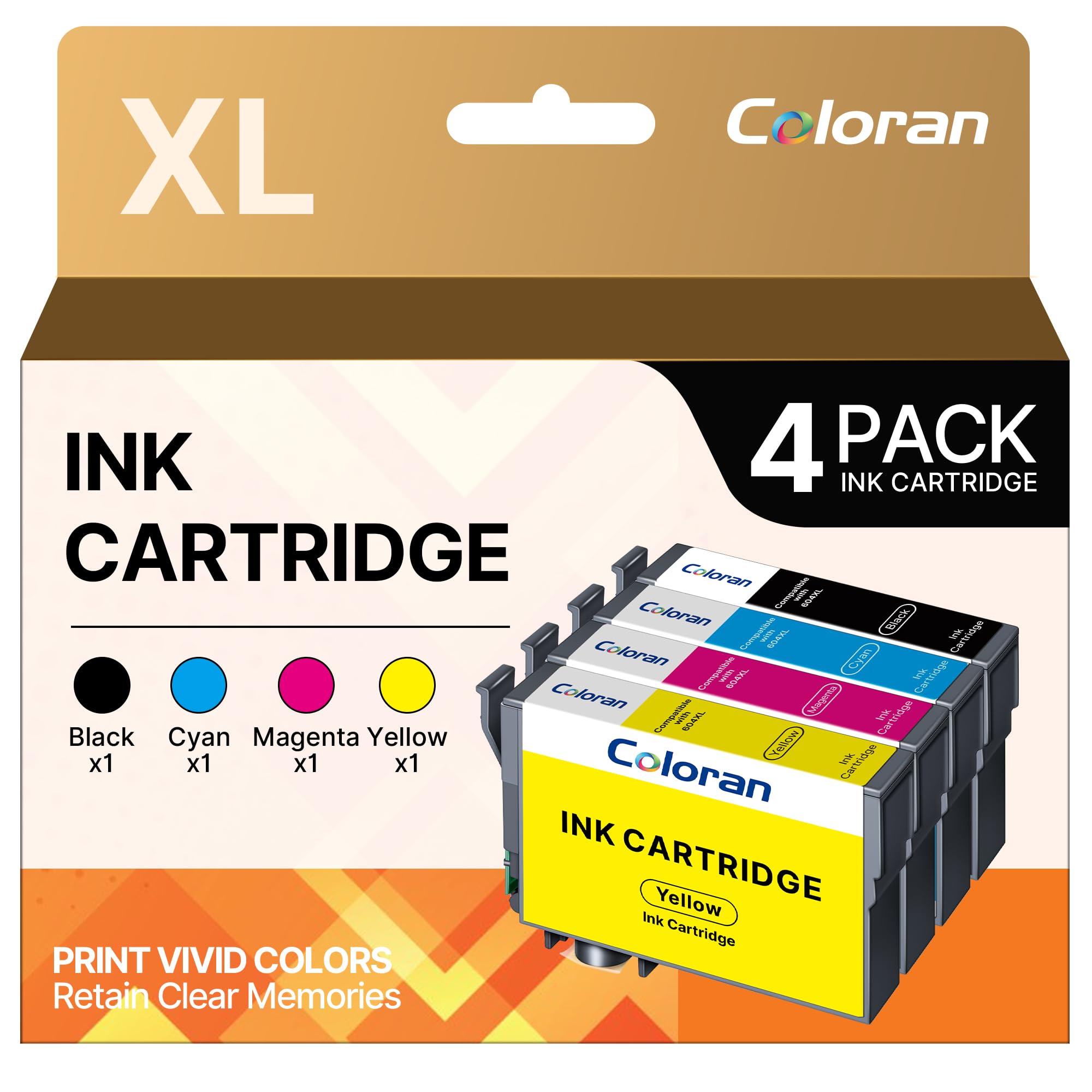 604XL Ink Cartridges Replacement for Epson 604 XL Ink Cartridge for Epson Expression Home XP-2200 XP-2205 XP-3200 XP-3205 XP-4200 XP-4205, Workforce WF-2910DWF WF-2930DWF WF-2935DWF WF-2950DWF 4pack