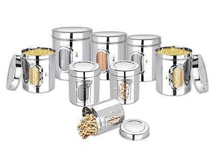Buy Ebun Stainless Steel Containers For Kitchen Storage See Through Window Dabba Set For Kitchen Combo Of 8 Dabba Online At Low Prices In India Amazon In