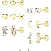 LOLIAS Dainty Hypoallergenic Flat Back Stud Earrings for Women Trendy | 14K Gold Plated Cartilage Earring Helix Conch Tragus Piercing Jewelry | Small Surgical Stainless Steel Earring Sets 20G